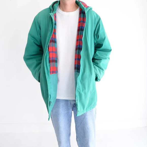 Other - Vintage 90S British Green & Red Checker Liner Zip Up Hooded  Winter Jacket XL